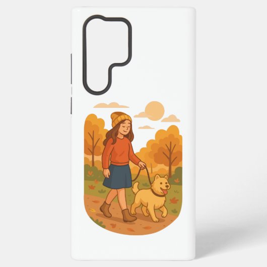 Cute Dog Mom Walking Pup in Cozy Forest  Samsung Galaxy Hoesje (Achterkant)