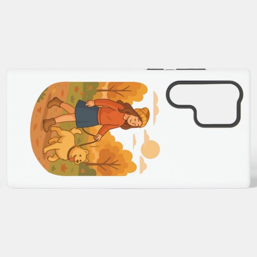 Cute Dog Mom Walking Pup in Cozy Forest Samsung Galaxy Hoesje (Achterkant horizontaal)