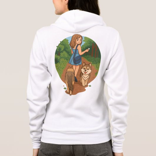 Cute Dog Mom Walking Puppies Forest Trail Illustra Hoodie (Achterkant)