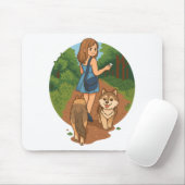 Cute Dog Mom Walking Puppies Forest Trail Illustra Muismat (Met muis)
