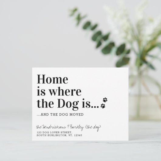 Cute Dog Moving We hebben New Address Pet Moving Briefkaart (Staand voorkant)