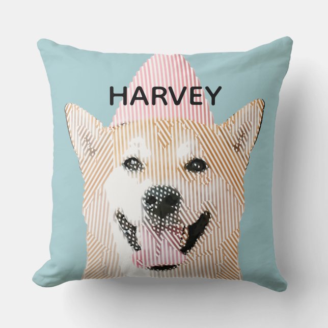 Cute Dog Name Kawaii Smiling Shibu Inu Blue Kussen (Voorkant)