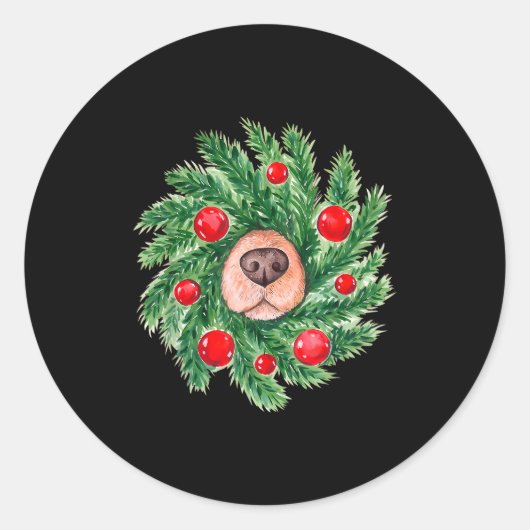 Cute Dog Nose Christmas Wreath Christmas Dog Mom D Ronde Sticker (Voorkant)