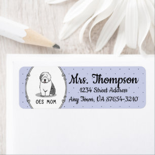 Cute Dog OES mama Old English Sheepdog Ma (Grey 1) Etiket