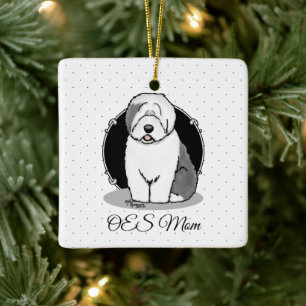 Cute Dog OES mama Old English Sheepdog Ma (Grey 1) Keramisch Ornament