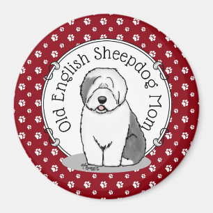 Cute Dog OES mama Old English Sheepdog Ma (Grey 1) Magneet