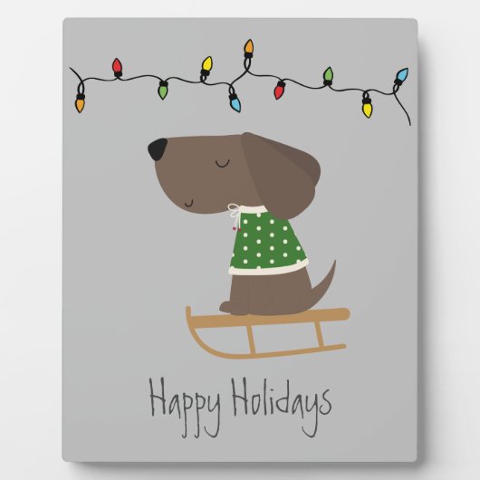 Cute Dog on Sled Holiday Greeting Fotoplaat (Voorkant)