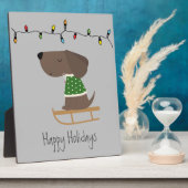Cute Dog on Sled Holiday Greeting Fotoplaat (Zijkant)