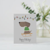 Cute Dog op Sled Holiday Kaart (Staand voorkant)
