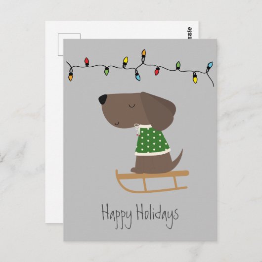 Cute Dog op Sled Holiday Kaart (Voorkant / Achterkant)