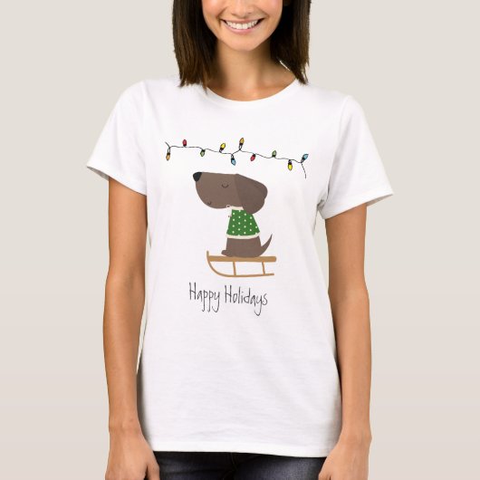 Cute Dog op Sled Holiday T-shirt (Voorkant)