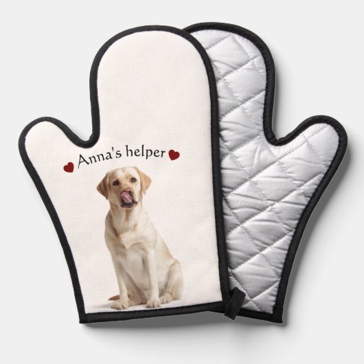 Cute Dog Oven Mitt – Personalized with Text Ovenwant (Voorkant / Achterkant)