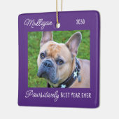Cute Dog Paars Quarantine-kerstfoto Keramisch Ornament (Links)