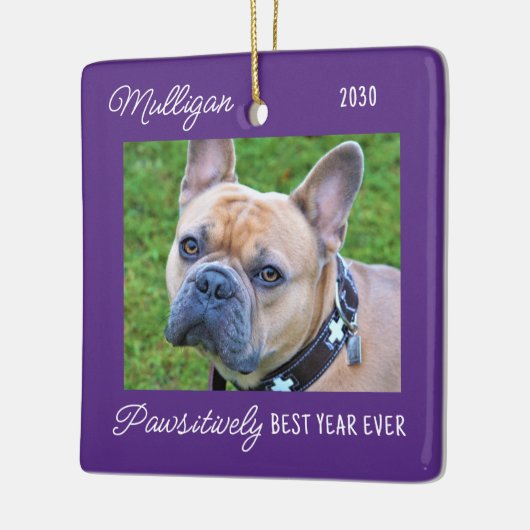Cute Dog Paars Quarantine-kerstfoto Keramisch Ornament (Links)