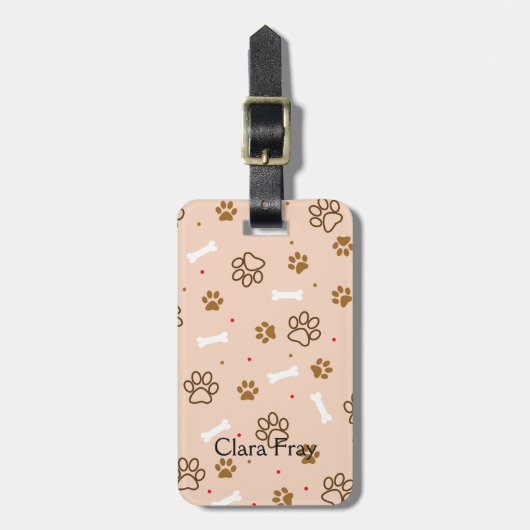 Cute dog patroon met poten botten minuscule poka d bagagelabel (Voorkant verticaal)