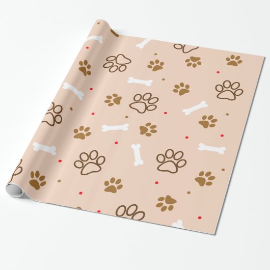 Cute dog patroon met poten botten minuscule poka d cadeaupapier (Uitgerold)