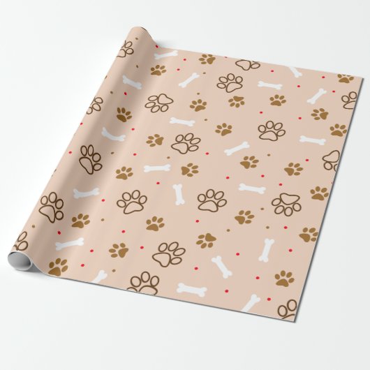 Cute dog patroon met poten botten minuscule poka d cadeaupapier (Uitgerold)