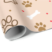 Cute dog patroon met poten botten minuscule poka d cadeaupapier (Rol Hoek)
