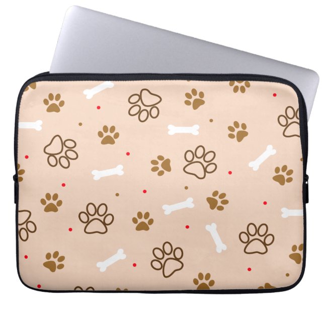 Cute dog patroon met poten botten minuscule poka d laptop sleeve (Voorkant)