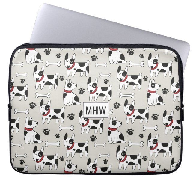 Cute Dog Pattern aangepaste monogram laptophoezen Laptop Sleeve (Voorkant)