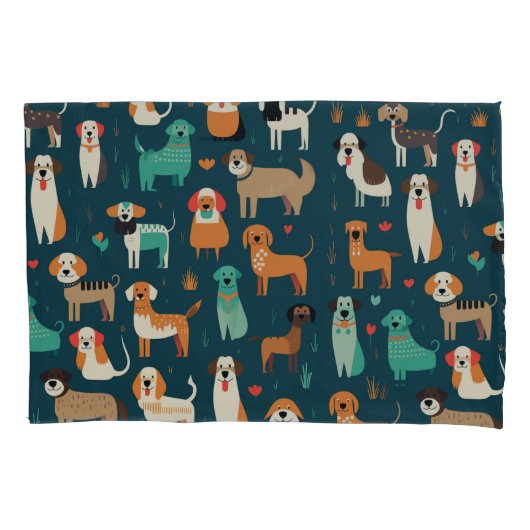 Cute Dog Pattern Kussensloop (Voorkant)