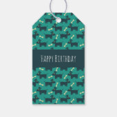 Cute Dog Pattern met Bone Happy Birthday Cadeaulabel (Voorkant)