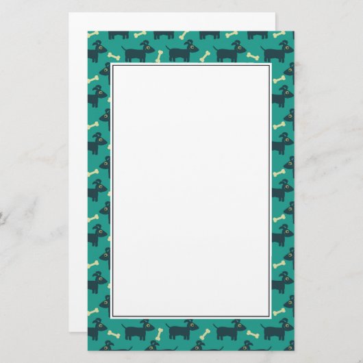 Cute Dog Pattern met Bone on Green Background Briefpapier (Voorkant / Achterkant)