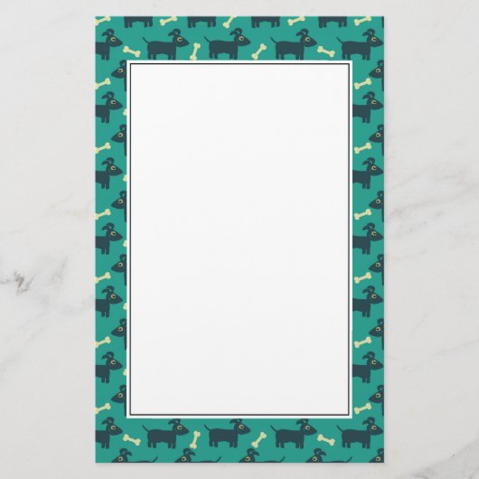 Cute Dog Pattern met Bone on Green Background Briefpapier (Voorkant)