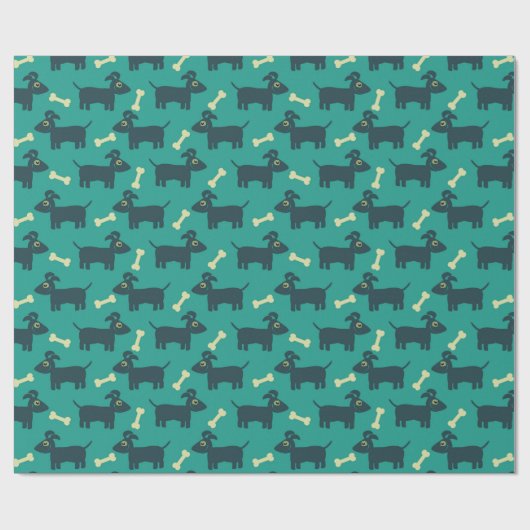 Cute Dog Pattern met Bone on Green Background Cadeaupapier (Vlak)