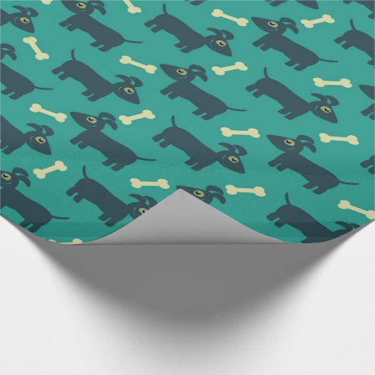 Cute Dog Pattern met Bone on Green Background Cadeaupapier (Hoek)