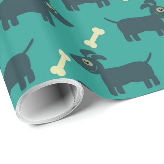 Cute Dog Pattern met Bone on Green Background Cadeaupapier (Rol Hoek)
