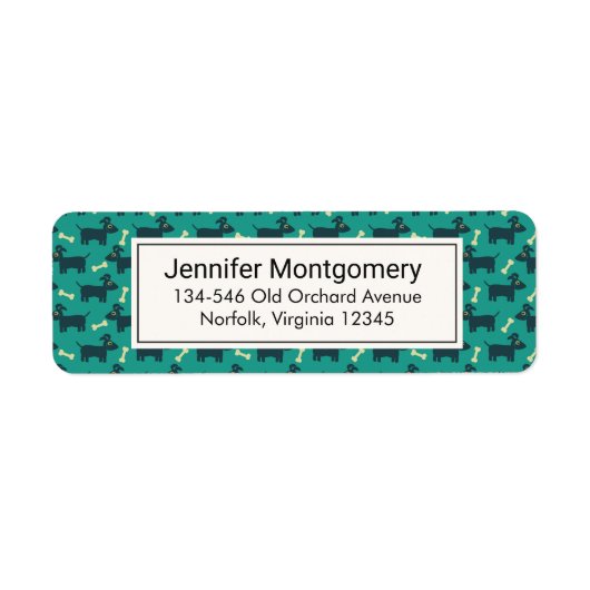 Cute Dog Pattern met Bone on Green Background Etiket (Voorkant)