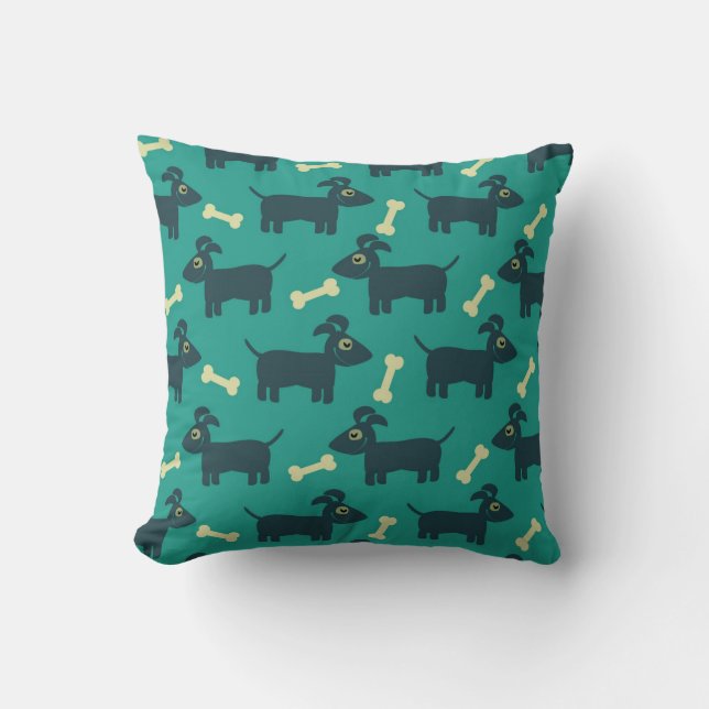 Cute Dog Pattern met Bone on Green Background Kussen (Voorkant)