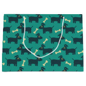 Cute Dog Pattern met Bone on Green Background Large Cadeautasje (Voorkant)