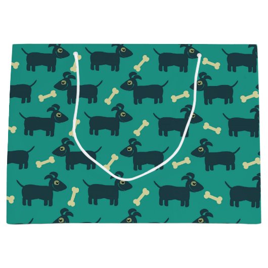 Cute Dog Pattern met Bone on Green Background Large Cadeautasje (Voorkant)