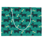 Cute Dog Pattern met Bone on Green Background Large Cadeautasje (Achterkant)