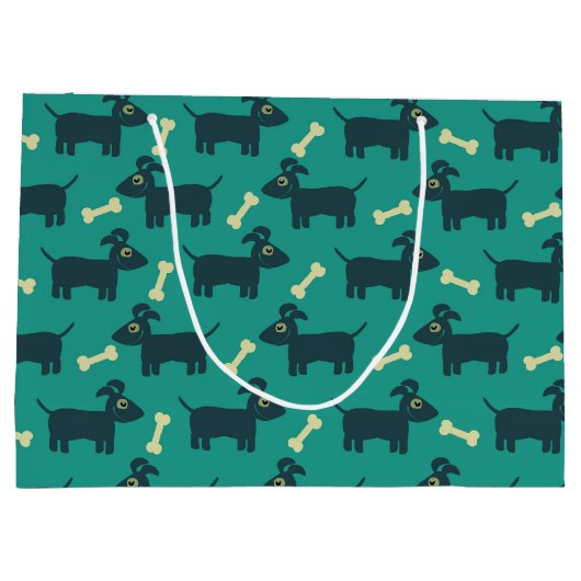 Cute Dog Pattern met Bone on Green Background Large Cadeautasje (Achterkant)