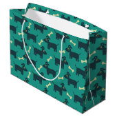 Cute Dog Pattern met Bone on Green Background Large Cadeautasje (Achterkant Gekanteld)