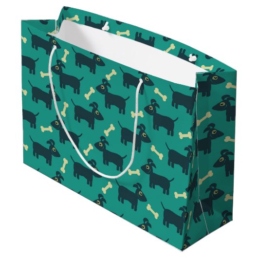 Cute Dog Pattern met Bone on Green Background Large Cadeautasje (Achterkant Gekanteld)