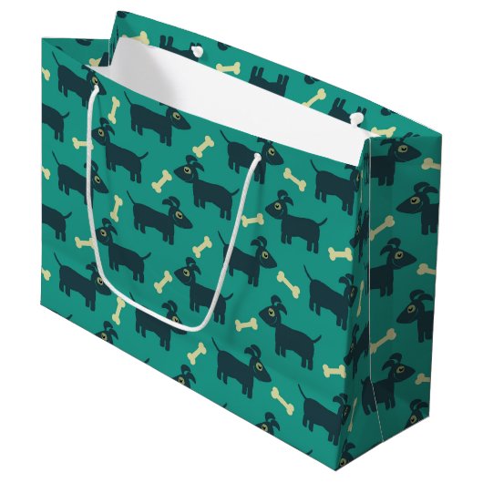 Cute Dog Pattern met Bone on Green Background Large Cadeautasje (Voorkant Gekanteld)