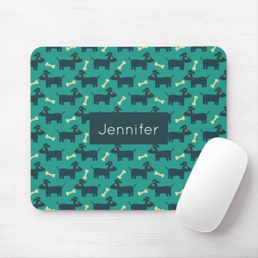 Cute Dog Pattern met Bone on Green Background Muismat (Met muis)