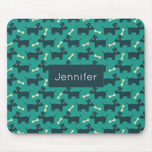 Cute Dog Pattern met Bone on Green Background Muismat (Voorkant)