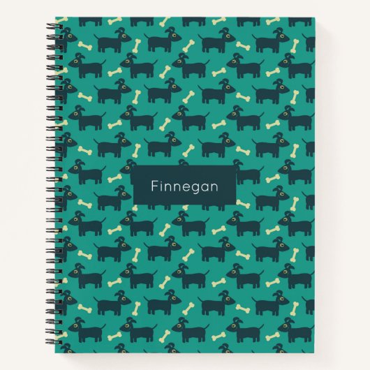 Cute Dog Pattern met Bone on Green Background Notitieboek (Voorkant)