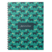 Cute Dog Pattern met Bone on Green Background Notitieboek (Voorkant)