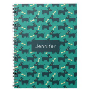 Cute Dog Pattern met Bone on Green Background Notitieboek