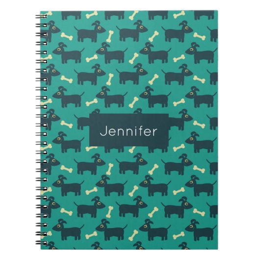 Cute Dog Pattern met Bone on Green Background Notitieboek (Voorkant)