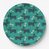 Cute Dog Pattern met Bone on Green Background Papieren Bordje (Voorkant)