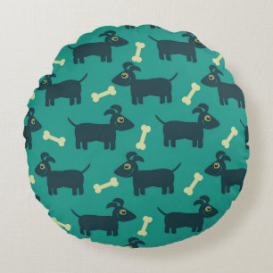 Cute Dog Pattern met Bone on Green Background Rond Kussen