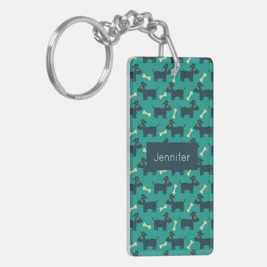 Cute Dog Pattern met Bone on Green Background Sleutelhanger (Voorkant Links)