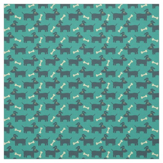 Cute Dog Pattern met Bone on Green Background Stof (Swatch)